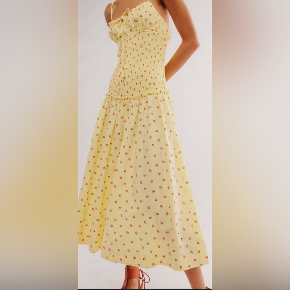 Free People Floral Midi Dress - Yellow NWT Small Lavender Daze
